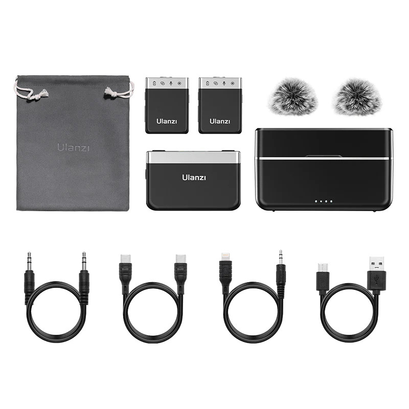 Ulanzi AM18 U-Mic Wireless Lavalier Microphone System ไมค์ไร้สาย สำหรับบันทึกเสียง แบบ 2 ไมค์ ตัวรับสัญญาณมีจอ Touch Screen