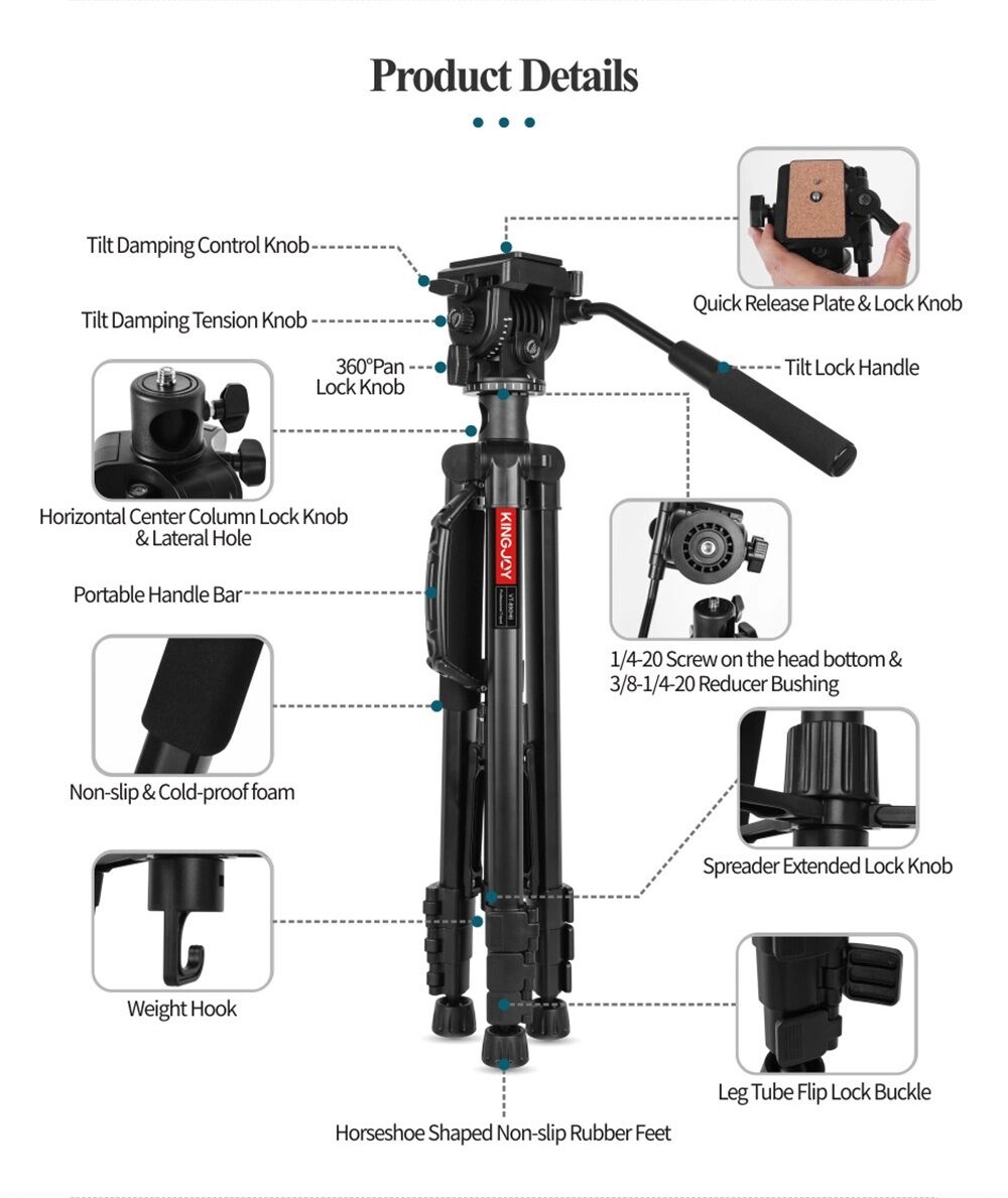 Kingjoy vt 890h6 horizontal center column stand professional aluminum tripod monopod for digital video dslr camera tripod(14)