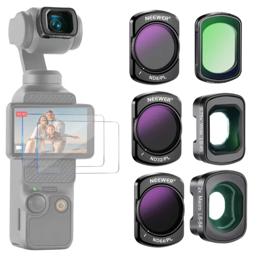 Neewer fl b16 nd/pl filter set with 0.75x wide angle 2x macro lens for dji osmo pocket 3
