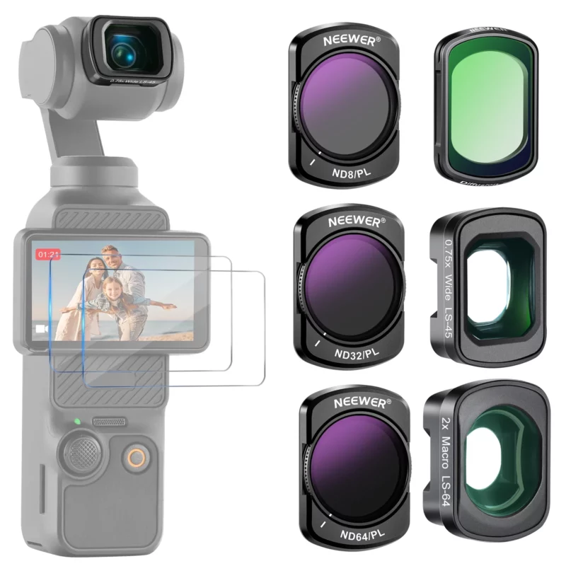 Neewer fl b16 nd/pl filter set with 0.75x wide angle 2x macro lens for dji osmo pocket 3