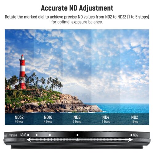 Neewer nd2 32 (1 5 stops) variable nd filter with lens cap 3ฟิลเตอร์ ฟิลเตอร์กล้อง