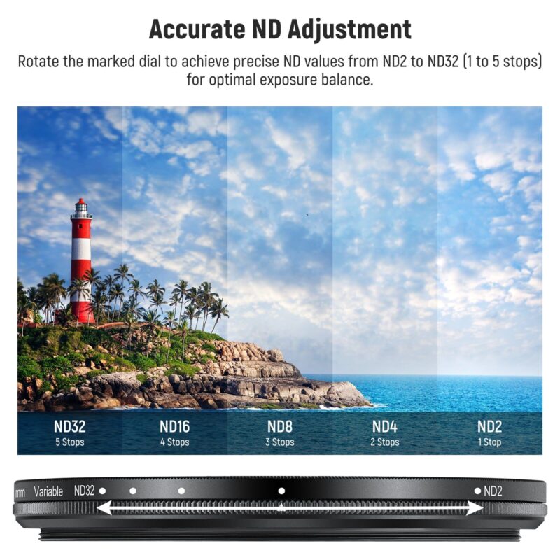Neewer nd2 32 (1 5 stops) variable nd filter with lens cap 3ฟิลเตอร์ ฟิลเตอร์กล้อง
