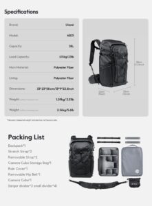 Ulanzi ab01 tai outdoor camera backpack กระเป๋ากล้อง กระเป๋าสะพาย กระเป๋าเดินทาง ความจุ 38 ลิตร (16)