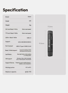Ulanzi cr1 3in1 usb card reader ตัวอ่านการ์ด 3 in 1 แบบพกพา รองรับ sd tf usb (11)
