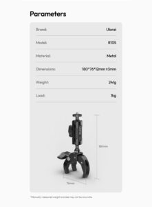 Ulanzi r105 bicycle rail mount clamp แคลมป์ติดกล้องจักรยาน รองรับน้ำหนัก 1kg พร้อมหัวบอลคู่ 360° (11)
