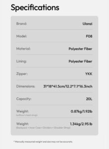 Ulanzi f08 lightweight travel backpack กระเป๋าเป้ กระเป๋ากล้อง กระเป๋าเดินทาง กระเป๋าสะพาย จุได้ 20l (14)