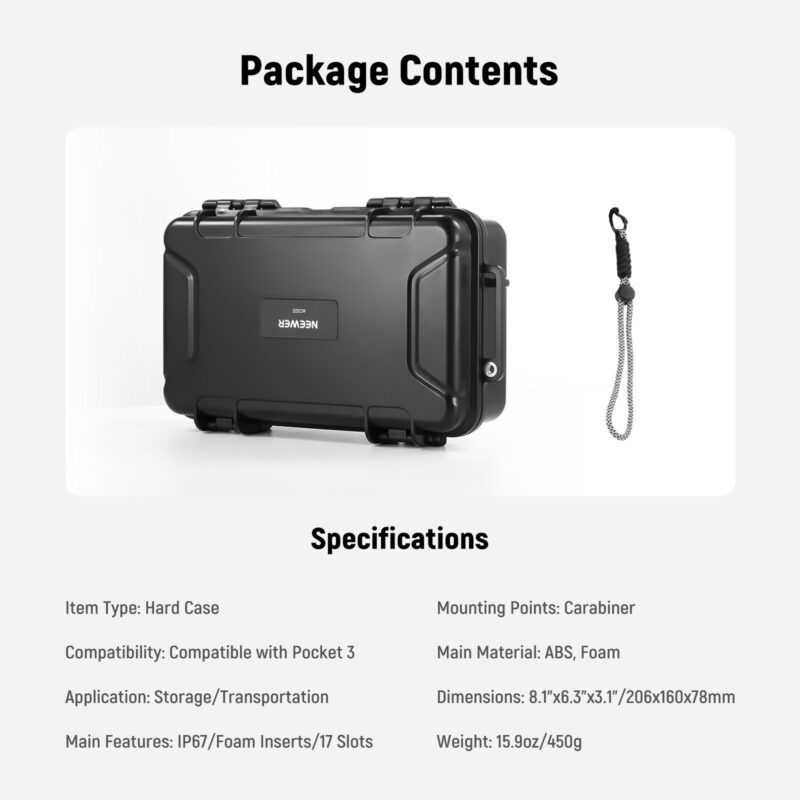 Neewer ac022 waterproof hard case for dji osmo pocket 3 กระเป๋ากันน้ำแข็งแกร่งระดับ ip67 พร้อมช่องเก็บ 17 ช่อง (7)