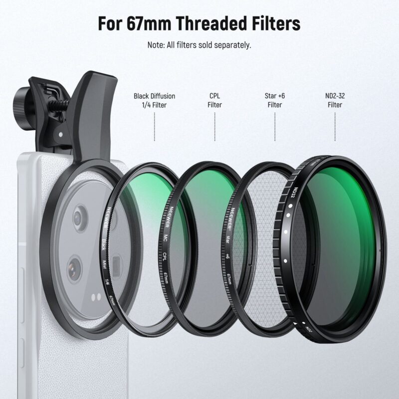 Neewer la008 67mm phone filter clamp คลิปยึดฟิลเตอร์ 67mm สำหรับสมาร์ทโฟน รองรับ iphone และ android 4