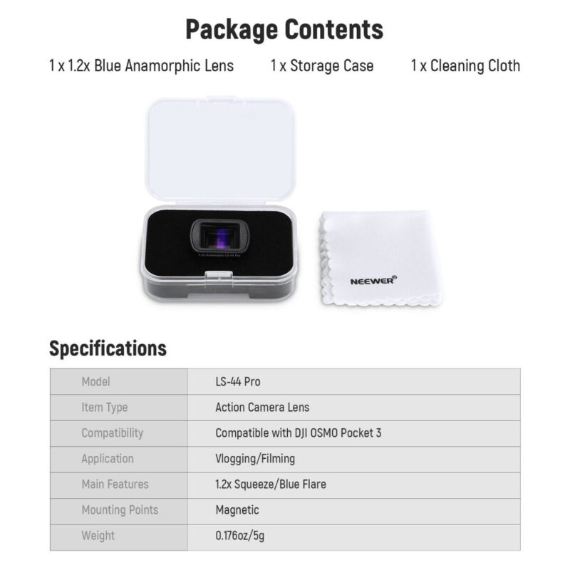 Neewer ls 44 pro 1.2x blue anamorphic lens for dji osmo pocket 3 (10)