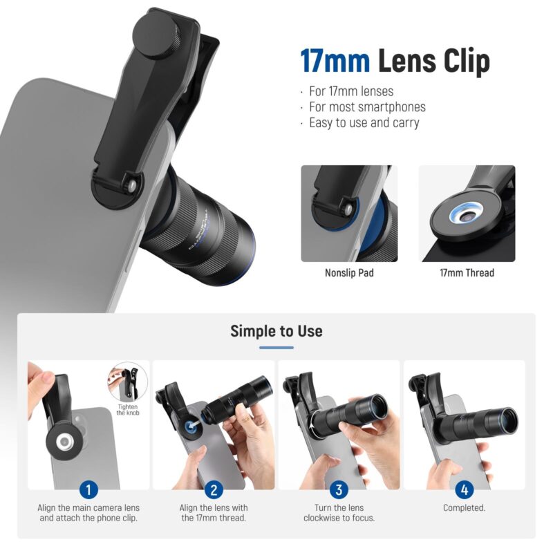 Neewer ls 78 400mm phone telephoto lens เลนส์เทเลโฟโต้มืออาชีพสำหรับสมาร์ทโฟน ซูม 400mm พร้อม lens clip 17mm (7)